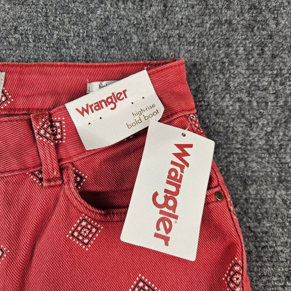 Wrangler High Rise Bold Boot Jeans Red Geometric Diamond Print 4/27x30 NWT - Picture 2 of 11